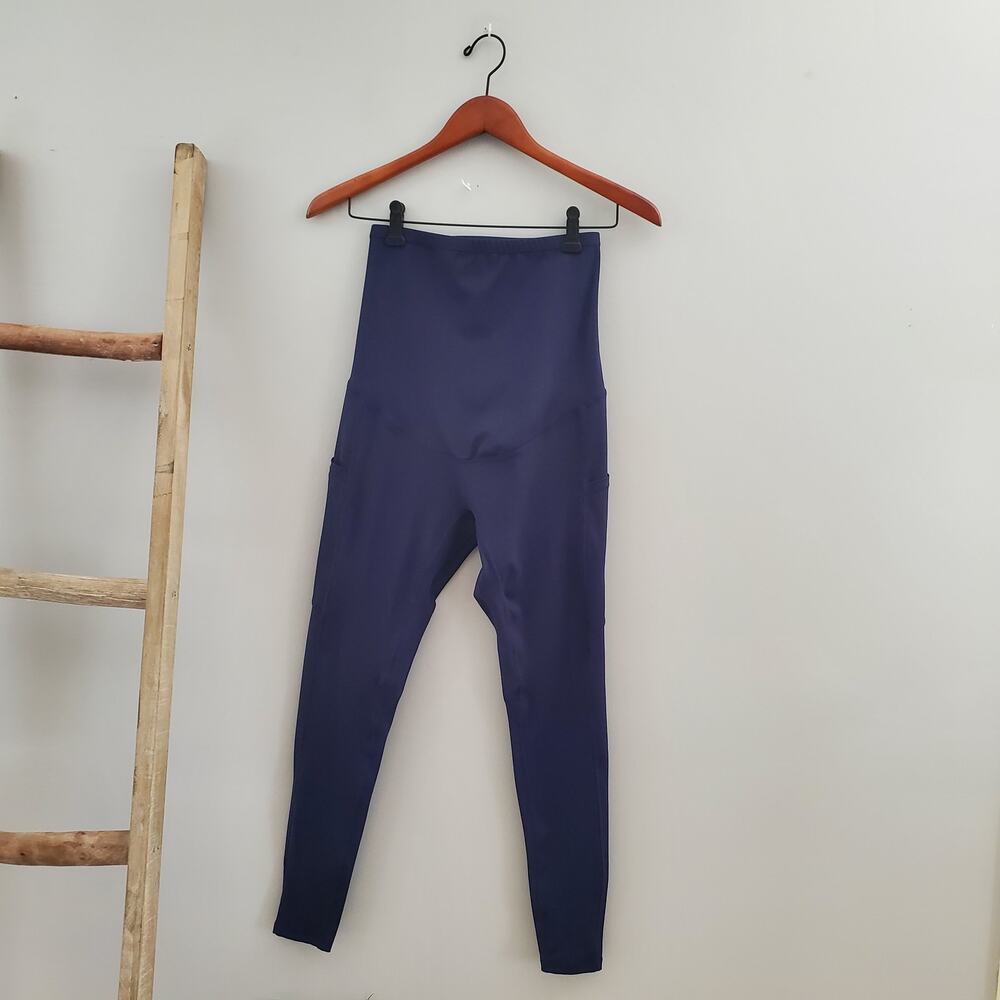Poshdivah Women's Navy Blue Maternity Pocket Leggings Size S